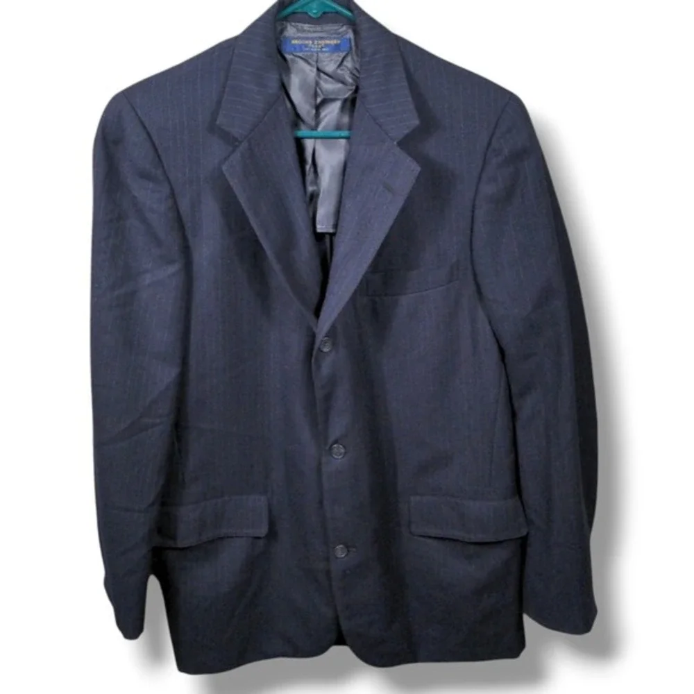 VTG‎ Brooks Brothers 346 Pinstripe Suit Jacket Blazer 41 Long Y2K Navy Blue Wool